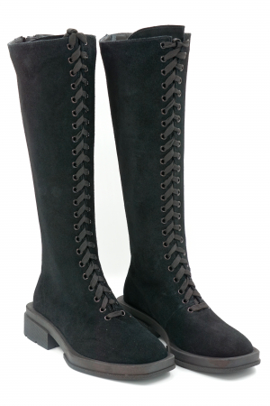 Cizme dama lungi casual din piele naturala intoarsa neagra cu varf rotund si talpa 2 cm 77021-1-23 [2]