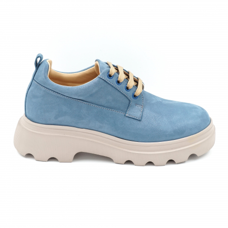 Lichidare stocuri - Pantofi dama casual din piele naturala albastru deschis sidef cu varf rotund si talpa 4 cm 50321-1-24