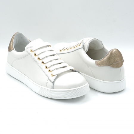 Pantofi dama tip adidas din piele naturala alba si aurie cu varf rotund si talpa joasa 2 cm 63021-1-24 [3]