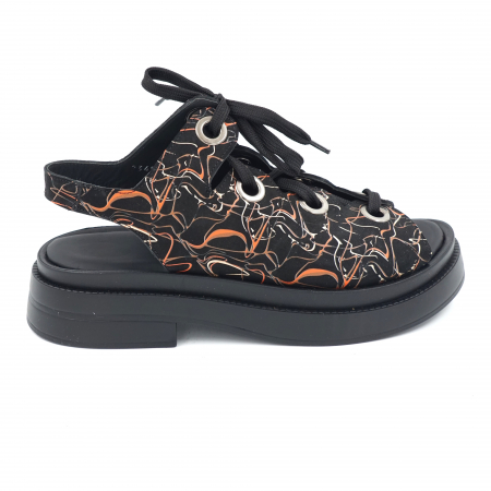 Sandale casual & sport dama - Sandale dama din piele naturala cu imprimeu colorat cu varf rotund si talpa inalta 5 cm 4420-24