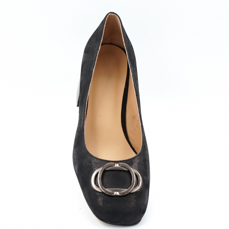 Pantofi dama din piele naturala neagra satinata cu varf patrat si toc mic gros 4 cm 50423-24 [4]