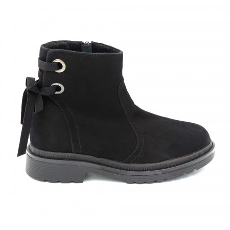 Ghete casual & bocanci dama - Ghete dama din piele naturala intoarsa neagra cu accesorii metalice cu varf rotund si talpa 3 cm 71120-23