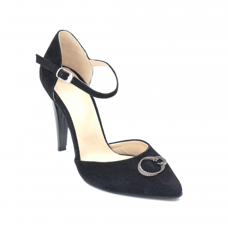 Sandale dama din piele naturala intoarsa neagra cu varf ascutit stileto si toc subtire inalt 10 cm 1074-24 [3]
