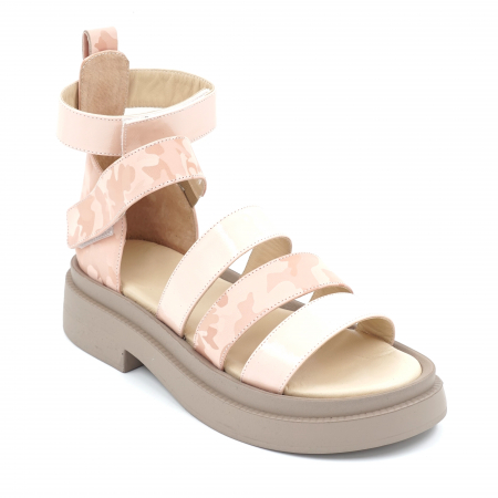 Sandale dama din piele naturala lacuita nude roze si cu imprimeu militar nude roze tip ROMANE, cu varf rotund si talpa inalta 5 cm 3521-24 [2]