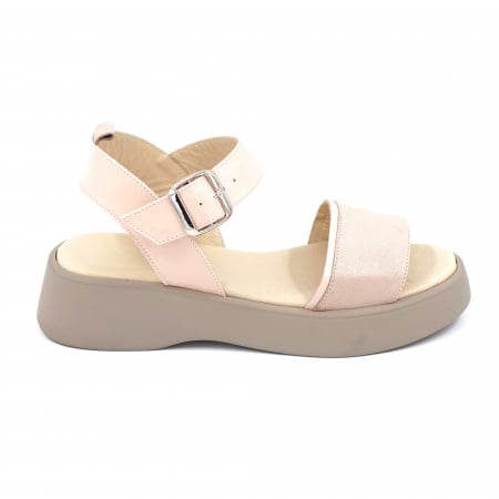 Lichidare stocuri - Sandale dama din piele naturala roz pudra si aurie cu varf rotund si talpa 4 cm 3021-24