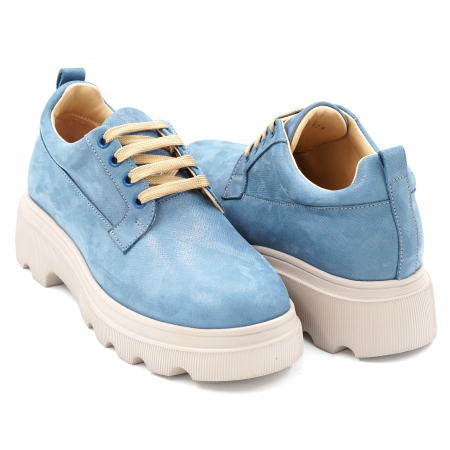 Pantofi dama casual din piele naturala albastru deschis sidef cu varf rotund si talpa 4 cm 50321-1-24 [3]