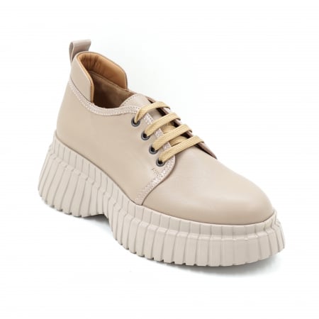 Pantofi dama tip adidas din piele naturala nude bej cu varf rotund si talpa inalta de 4 cm 63320-24 [1]