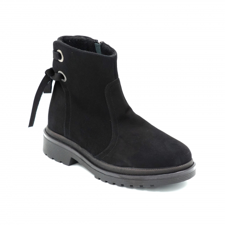Ghete dama din piele naturala intoarsa neagra cu accesorii metalice cu varf rotund si talpa 3 cm 71120-23 [1]
