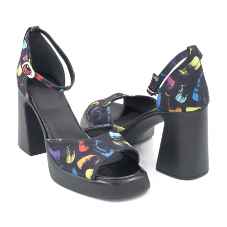 Sandale dama din piele naturala cu imprimeu multicolor cu varf patrat, platforma 2 cm si toc inalt gros 9 cm  1054-3-24 [3]