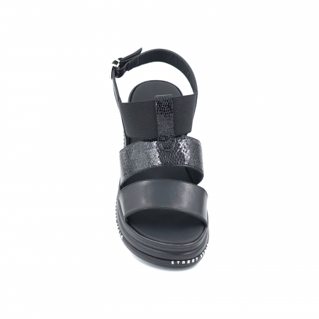 Sandale dama din piele naturala neagra si lac negru cu varf rotund si talpa inalta 6 cm 2321-1-24 [3]