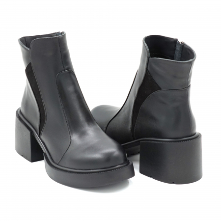 Ghete dama casual din piele naturala neagra cu varf rotund si toc mic gros 5 cm 70220-3-23 [3]