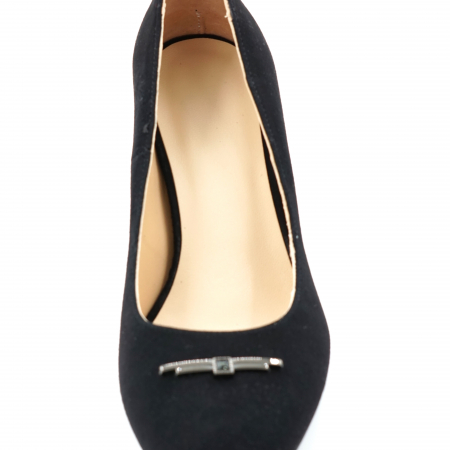 Pantofi dama din piele naturala intoarsa neagra cu varf rotund si toc mic gros 6 cm 51624-24 [4]
