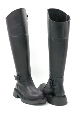 Cizme dama lungi casual din piele naturala neagra cu varf rotund, talpa 2 cm  si accesoriu metalic 73620-1-23 [3]