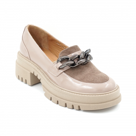 Pantofi dama casual loafers din piele naturala intoarsa si lacuita grej cu varf rotund si talpa inalta 5 cm 63220-24 [1]