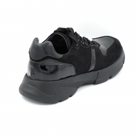 Pantofi dama tip adidas din piele naturala intoarsa si lacuita neagra cu varf semi rotund si talpa de 3 cm 63721-24 [2]