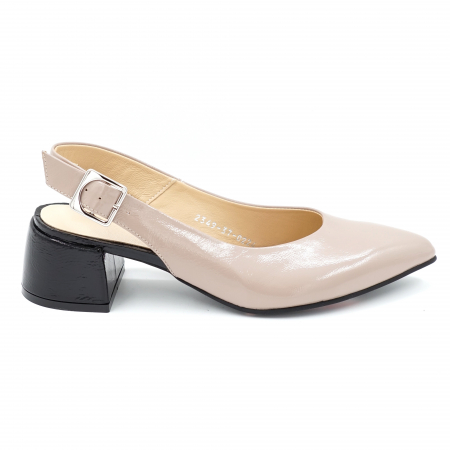 Sandale dama - Sandale dama din piele naturala lacuita grej cu varf ascutit stileto si toc mic gros 4 cm  0224-24