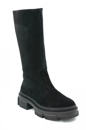 Cizme dama casual scurte din piele naturala intoarsa neagra cu varf rotund si talpa 3 cm 77921-2-23 [1]