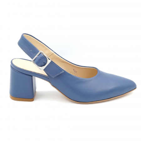 Sandale damă - Sandale dama din piele naturala albastru deschis cu varf ascutit stileto si toc mic gros imbracat 6 cm 0124-1-24