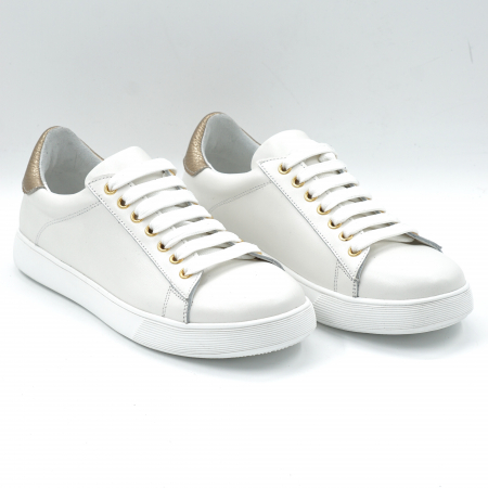 Pantofi dama tip adidas din piele naturala alba si aurie cu varf rotund si talpa joasa 2 cm 63021-1-24 [2]