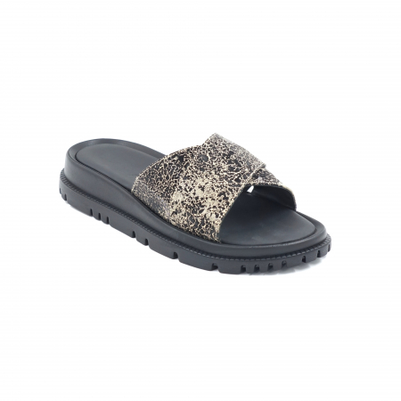 Papuci dama din piele naturala cu imprimeu maro negru cu varf rotund si talpa joasa 3 cm  7220-24 [2]