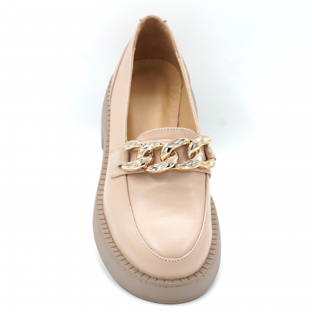 Pantofi dama casual loafers din piele naturala bej roze cu varf rotund si talpa de 3 cm 63420-24 [2]