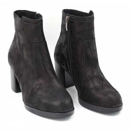 Ghete dama casual din piele naturala neagra cu imprimeu cu varf rotund si toc mic gros 5 cm 76020-1-23 [4]