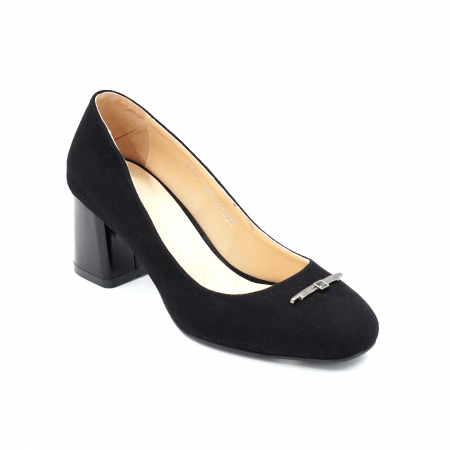 Pantofi dama din piele naturala intoarsa neagra cu varf rotund si toc mic gros 6 cm 51624-24 [2]