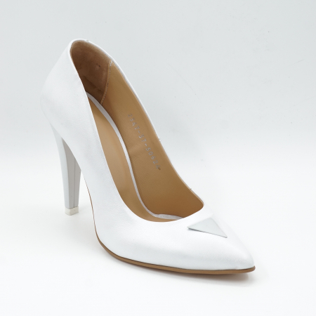 Pantofi dama din piele naturala alb box satinat cu varf ascutit stileto si toc inalt subtire 10 cm 50624-24 [2]