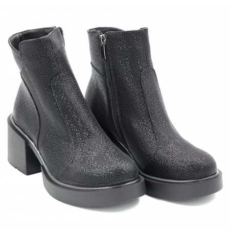 Ghete dama casual din piele naturala neagra cu imprimeu cu varf rotund si  toc mic gros 5 cm 70220-4-23 [2]
