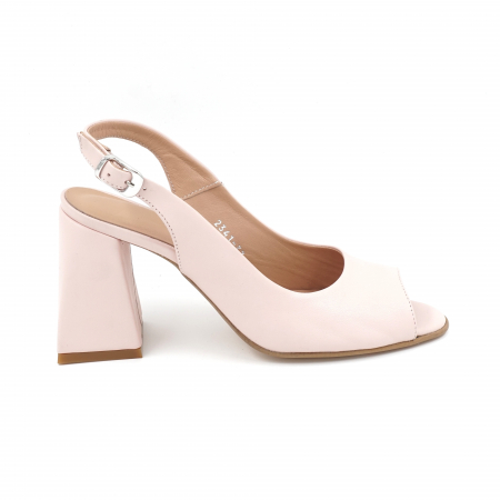 Sandale dama - Sandale dama din piele naturala nude bej roze cu varf rotund si toc mediu gros imbracat 8 cm 1026-1-24