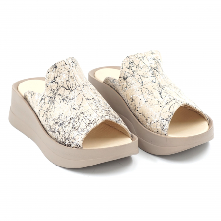 Papuci dama din piele naturala nude bej cu imprimeu cu varf rotund si talpa inalta 6 cm 1120-2-24 [1]