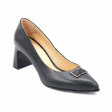 Pantofi dama din piele naturala neagra cu varf ascutit stileto si toc mic gros tip bricheta 6 cm 50524-3-24 [2]