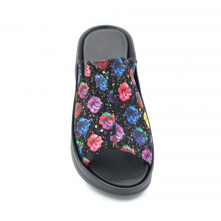 Papuci dama din piele naturala cu imprimeu floral cu varf rotund si talpa inalta 5 cm 1120-3-24 [4]