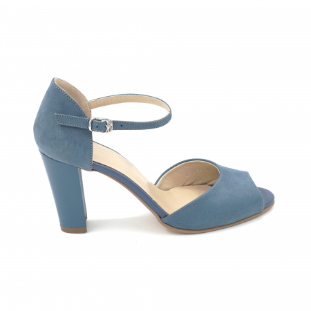 Sandale elegant & office dama - Sandale dama din piele naturala albastru deschis bleu metalizat cu varf rotund si toc mediu gros imbracat 8 cm 1065-3-24