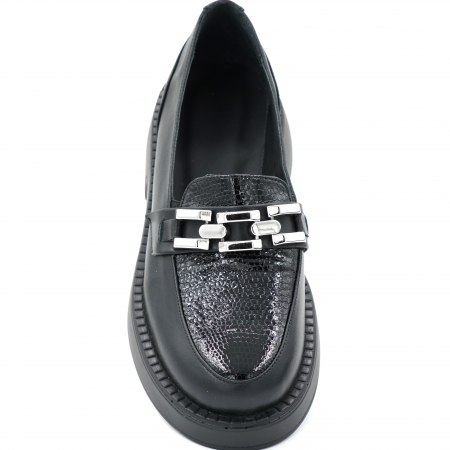 Pantofi dama casual loafers din piele naturala neagra cu varf rotund si talpa 3 cm  63120-1-24 [4]