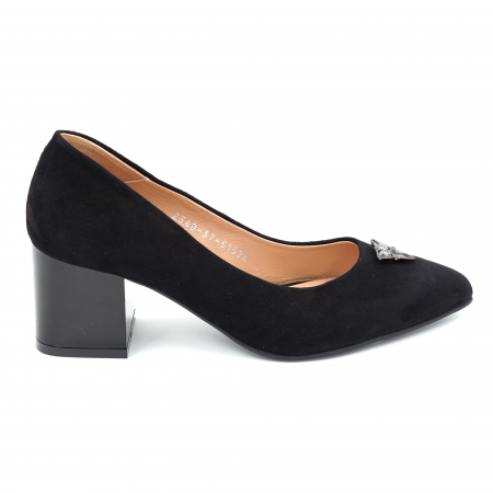 Pantofi dama din piele naturala intoarsa neagra cu varf ascutit stileto si toc mic gros 6 cm 51524-3-24 [3]