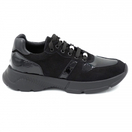 Pantofi casual & sport dama - Pantofi dama tip adidas din piele naturala intoarsa si lacuita neagra cu varf semi rotund si talpa de 3 cm 63721-24