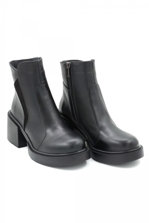 Ghete dama casual din piele naturala neagra cu varf rotund si toc mic gros 5 cm 70220-3-23 [2]