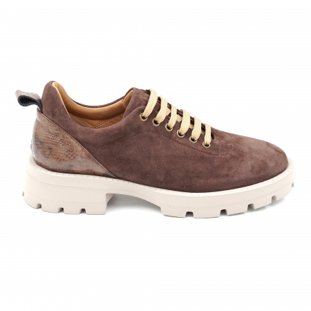 Pantofi casual & sport dama - Pantofi dama casual din piele naturala intoarsa maro si croco sidefat aramiu cu varf rotund si talpa 3 cm  56620-1-24