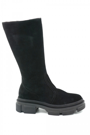 Cizme casual & sport dama - Cizme dama casual scurte din piele naturala intoarsa neagra cu varf rotund si talpa 3 cm 77921-2-23