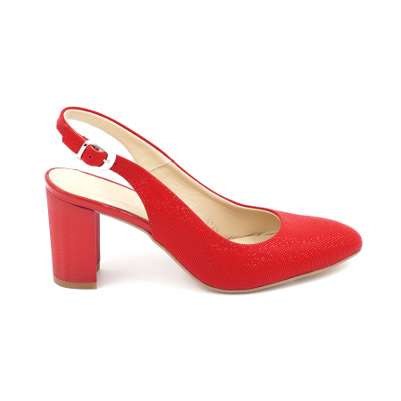 Sandale dama - Sandale dama din piele naturala rosie cu varf semirotund si toc mediu gros imbracat 7 cm 0124-8-24