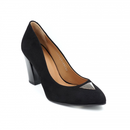 Pantofi dama din piele naturala intoarsa neagra cu varf ascutit si toc mediu gros 8 cm 50624-1-24 [2]