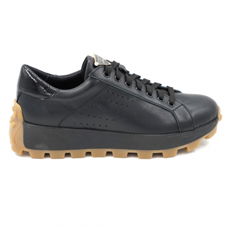 Pantofi casual & sport dama - Pantofi dama tip adidas din piele naturala neagra cu varf rotund si talpa 4 cm 63521-24
