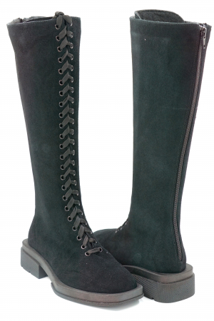 Cizme dama lungi casual din piele naturala intoarsa neagra cu varf rotund si talpa 2 cm 77021-1-23 [3]