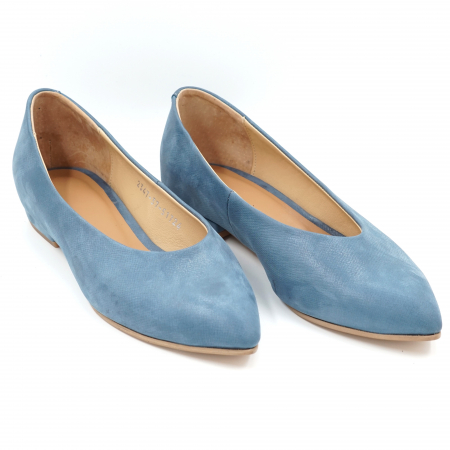 Pantofi dama tip balerini din piele naturala albastru bleu sidefat cu varf ascutit stileto si toc mic gros imbracat 1 cm 51724-24 [2]