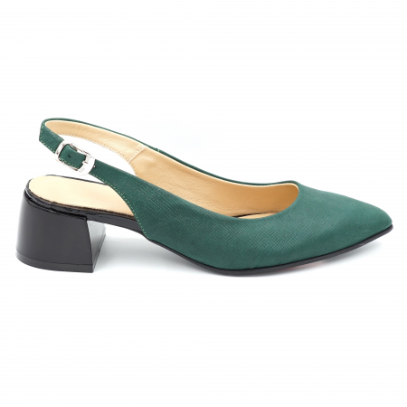 Sandale dama - Sandale dama din piele naturala verde menta cu varf ascutit stileto si toc mic gros 4 cm 0124-4-24
