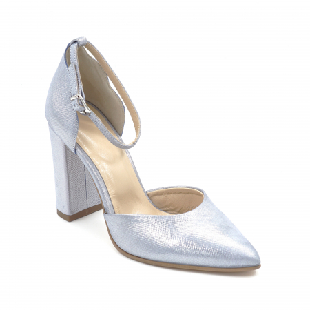 Sandale dama din piele naturala albastru bleu metalizat, cu varf ascutit stiletto si toc inalt gros imbracat 9 cm 1041-24 [1]