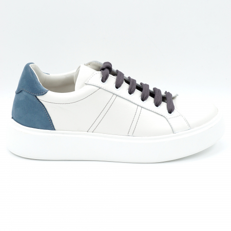 Dama - Pantofi dama tip adidas din piele naturala alba si albastru deschis sidef cu varf rtound si talpa 3 cm  50621-3-24