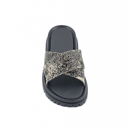 Papuci dama din piele naturala cu imprimeu maro negru cu varf rotund si talpa joasa 3 cm  7220-24 [3]