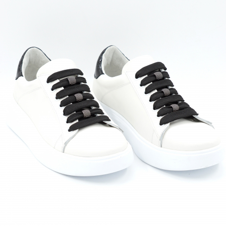 Pantofi casual & sport dama - Pantofi dama tip adidas din piele naturala alba si neagra  cu varf rotund si talpa 3 cm 63221-2-24